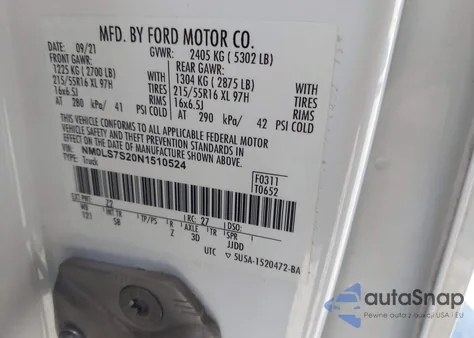 2022 Ford Transit Connect Xl z USA, uszkodzony, nr VIN NM0LS7S20N1510524